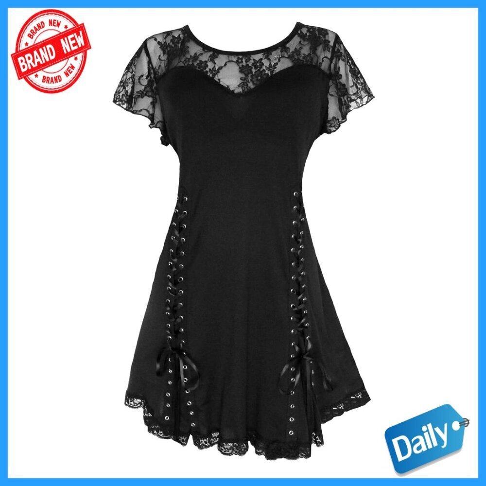 Plus Size Victorian Gothic Corset Top Lace Sleeves Sweetheart Neckline